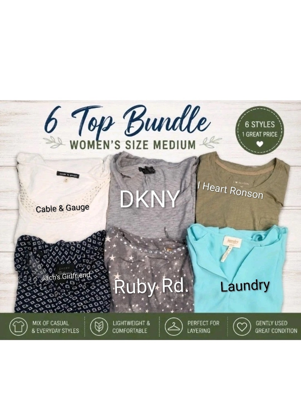 6 Top Bundle - Women's Size M  Short-Sleeve Tee - Casual Scoop Neck